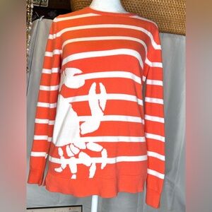 Crown & Ivy Crab Lightweight Cotton Coral and White Striped Sweater Size Small